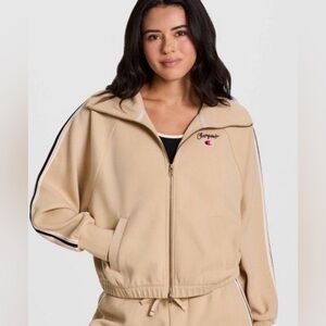 Champion Tan Zip Front Track Jacket with Black & White Piping